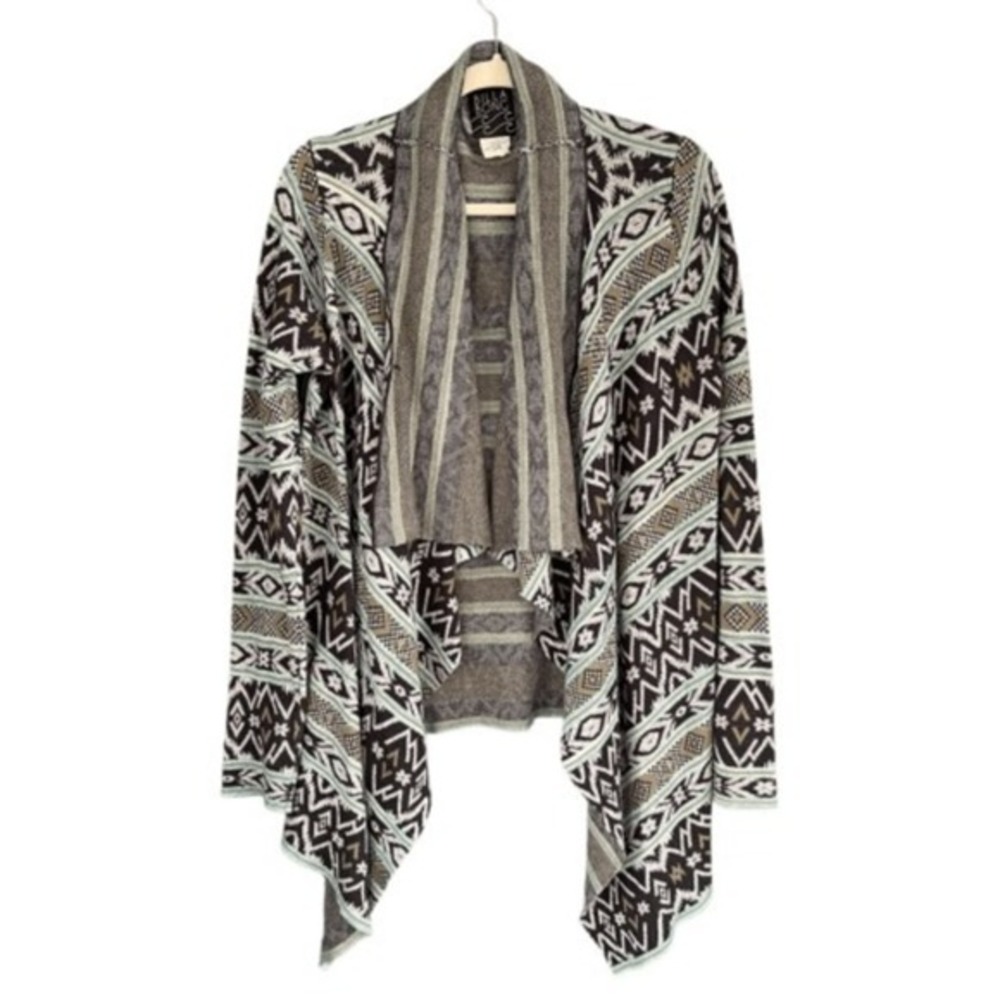S5 Billabong Tribal Pattern Open Front Cardigan‎ Sweater Large